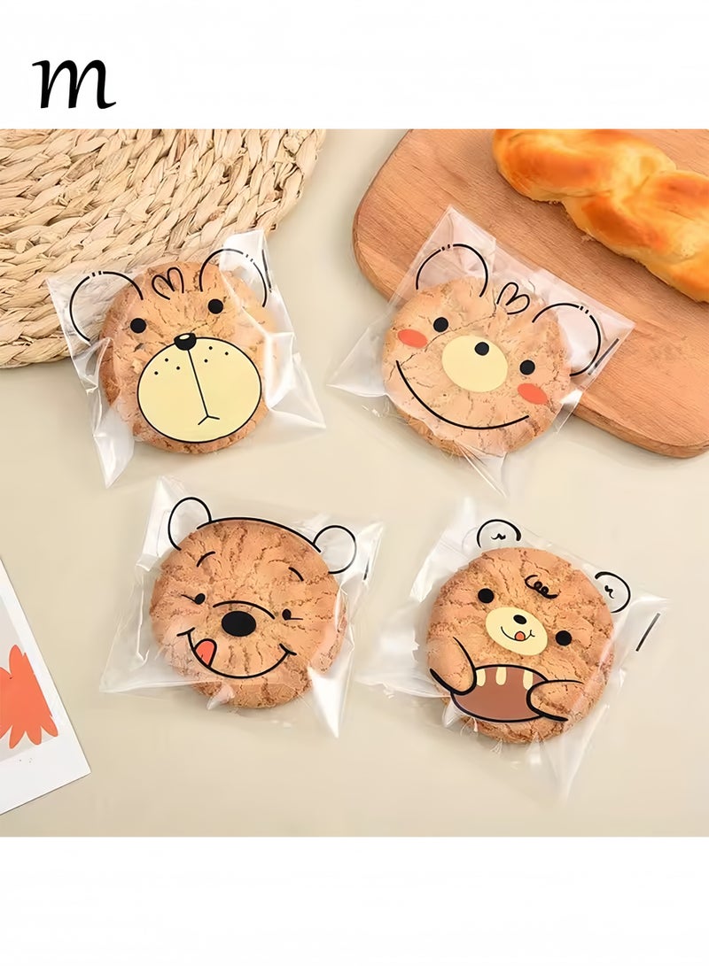 كوكنا أكياس تغليف، ذاتية اللصق برسومات دب لطيف، أكياس طعام شفافة لعيد مبارك ووجبات المدرسة، لتغليف الحلويات والبسكويت والهدايا، 100 قطعة، متوفر بمقاسين (10×13 سم / 18×21 سم) - Image 3